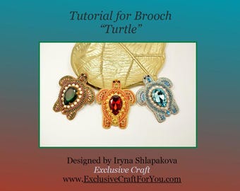 Beading PDF tutorial Turtle brooch, bead embroidery Turtle pattern, Goldwork Turtle tutorial, Easy beading pattern, DIY beadwork tutorial