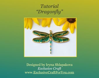 Beading PDF Tutorial Dragonfly pendant, easy to follow beading pattern Dragonfly, Dragonfly DIY pattern, Dragonfly beading tutorial