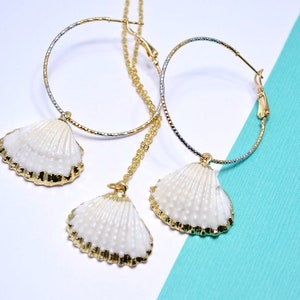 Natürliche Muschel Schmuckset, Muschel Ohrringe, Muschel Anhänger, Gold bedeckt Muscheln, Meerjungfrau Geschenk, Strand Liebhaber Geschenk, Geschenk für Sie