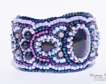 Unique handmade bead embroidered cuff bracelet, Purple beaded bracelet, Handcrafted beaded bracelet, unique gift, unique purple accessory