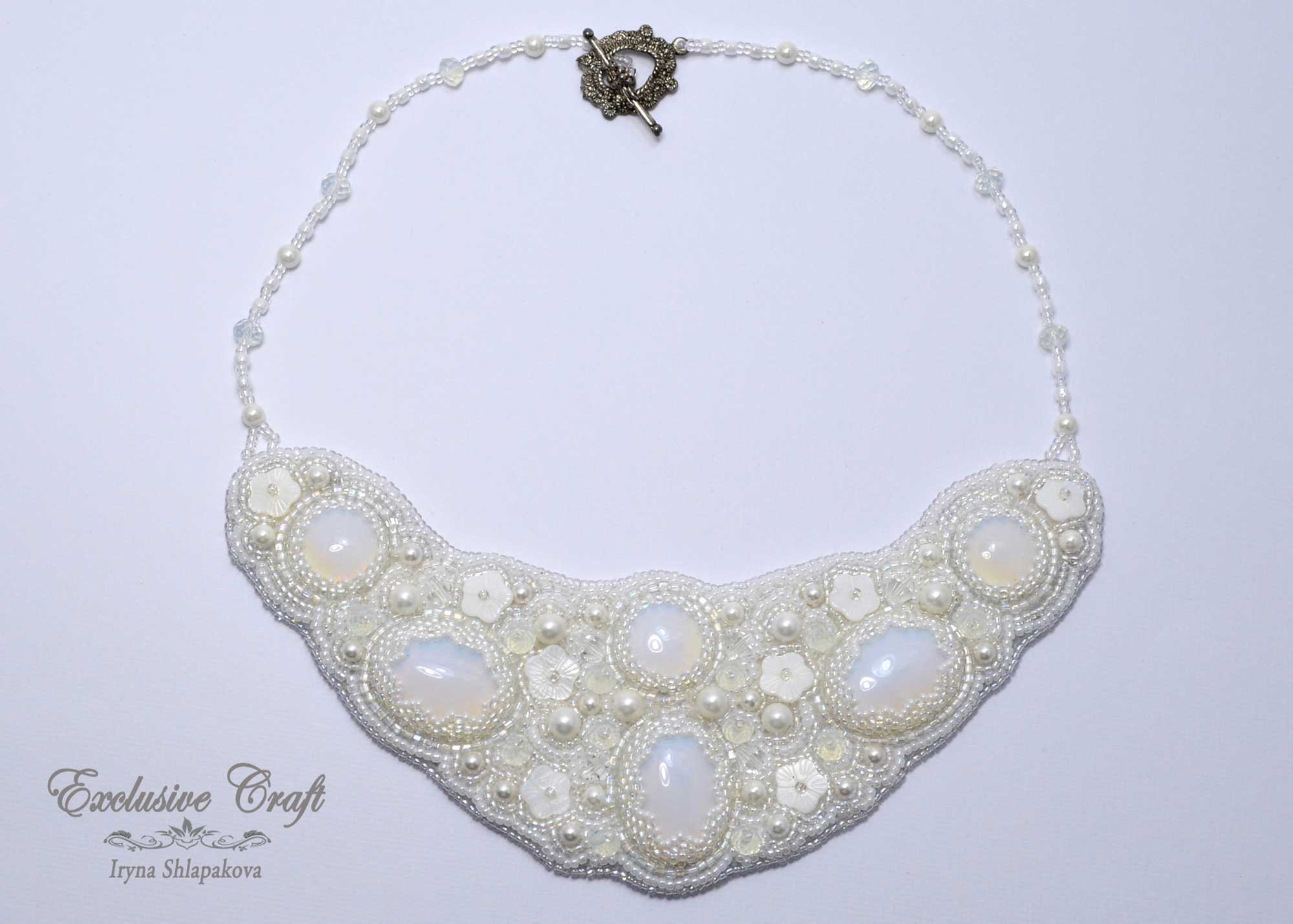 Bridal Bead Embroidery Collar Necklace, White Necklace, Bridal Jewelry