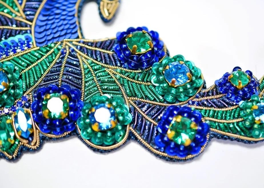 Kit Zoom Beading Class Peacock Necklace , Virtual Beading Class, Bead Embroidery Zoom Class