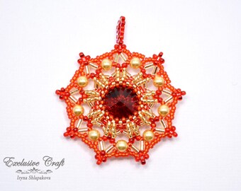 Christmas ornament Pendant, red Swarovski ornament, beaded white blue Christmas ornament, unique Christmas ornament gift, Swarovski pendant