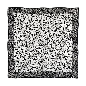 Silk Scarf Headscarf Bandana Floral Women Head Scarf Monochrome Flowers Square Classy Shawl Neck Scarf Neckerchief 90x90cm Black White Print