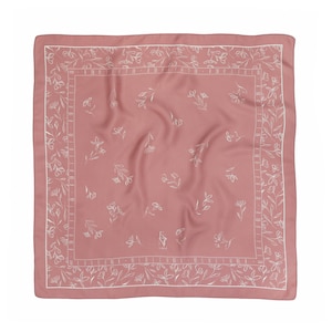 Silk Scarf Headscarf Dusty Pink Floral Women Bandana Summer Head Scarf Floral Shawl Foulard Flowers Square Neck Scarf 70x70 Hair Scarf
