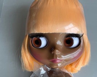 Factory Blythe black dark skin doll short neon orange hair Jointed Body Hands Parts for customizing