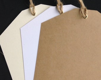 Ex Large White Luggage Tags A5 (15cm X 21cm) with Brass eyelet and country twine, sold in packs of 10 Tags.