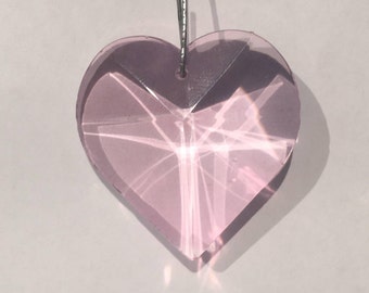 NEW: 40mm Pink Heart prism glass suncatcher wedding crystal full cut glass Valentines gift jewelry