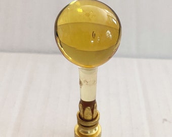 RARE 3" Vintage Light Amber Murano  Fat Ball Teardrop Lamp Finial with Brass base tap 1/4-27