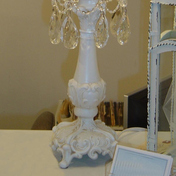 NEW Shabby Chic vintage style Table Lamp with Crystals for night stands, girls room Custom made to order. any finish or type crystals