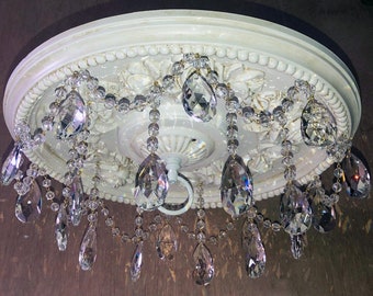 Crystal Shabby Rose 16" Diameter Ceiling Medallion for Chandeliers