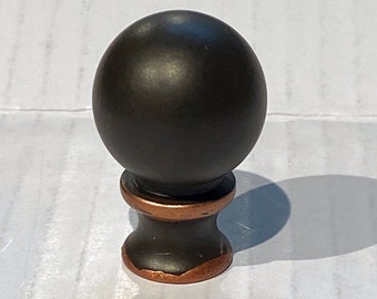New: PAIR OF Modern Art Deco Round Antique Bronze lamp Finial 1-1/2" Tall, base threaded 1/4"-27 fits standard harps.