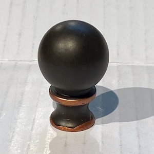 New: PAIR OF Modern Art Deco Round Antique Bronze lamp Finial 1-1/2" Tall, base threaded 1/4"-27 fits standard harps.
