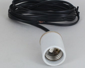 New DIY White Glazed Porcelain Socket, Cap with 10ft. Black Cord Leads.  Black Wire is 18/2 SPT-1. UL Listed
