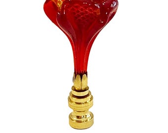 RARE 3-1/2" Vintage Murano Hand-blown RED Flower Lamp Finial,  brass base tap 1/4-27 in 3 finishes