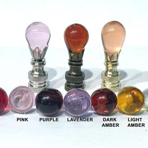 Petite LAMP FINIALS Made to Order- Vintage Italian Glass Grape Teardrop Lamp Finial, Choice of Brass, Antique Brass, Nickel base tap 1/4-27.