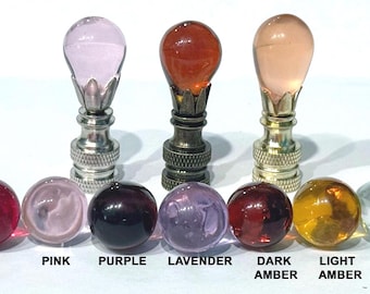 Petite LAMP FINIALS Made to Order- Vintage Italian Glass Grape Teardrop Lamp Finial, Choice of Brass, Antique Brass, Nickel base tap 1/4-27.