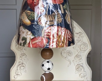 ALL SPORT Custom Table Lamp for Boys Bedroom, Nursery or Playroom with All Sport Drum Shade made to order.