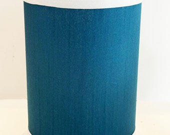 New Handmade Small Table Lamp Shade Drum Hardback 6" x 6" x 8"H. Blue Silk fabric with White Silk trim top and bottom.