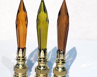 New: Handmade 2-7/8" tall Icicle U-Drops in 3 colors, Crystal Lamp Finial Brass base in Brass, Chrome or Antique Brass finish- tap 1/4-27