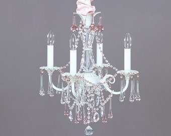 Shabby Chic Cottage Style Mini Chandelier in 3 sizes and choice of finish and crystals