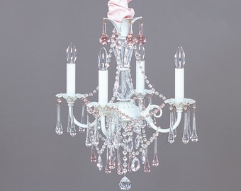 Shabby Chic Cottage Style Mini Chandelier in 3 sizes and choice of finish and crystals