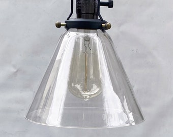 Mid Century handblown Clear Glass shade Light Pendant Industrial Style Hanging Light Fixture, Canopy, Hardware & Edison Style Bulb included