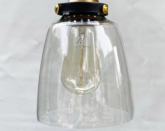 Mid Century  Clear Glass shade Light Pendant Industrial Style Hanging Light Fixture, Canopy, Hardware & Edison Style Bulb included
