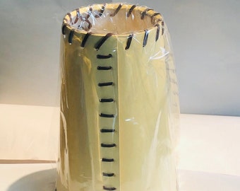 Faux Leather Farm House Country Ranch style Parchment shade with suede lace trim top and bottom, hardback shade 4" top x 6" bottom x 9" tall