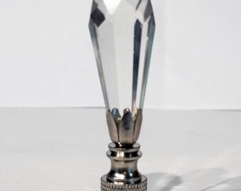 Handmade 3" tall Clear Crystal Icicle Plug Lamp Finial, Brass base in 3 finishes, tap 1/4-27