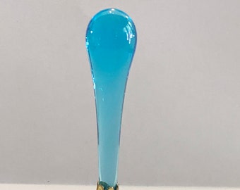 RARE 3-1/2" Vintage Teal Murano Teardrop Lamp Finial with Brass Base tap 1/4-27