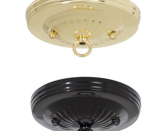 New DIY - Decorative Polished Brass or Black steel Embossed Ceiling Canopy Plate - Pendant Light Fixture canopy & Loop with hardware