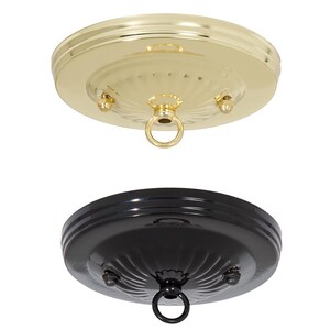 New DIY - Decorative Polished Brass or Black steel Embossed Ceiling Canopy Plate - Pendant Light Fixture canopy & Loop with hardware