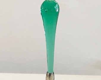 RARE 3-1/2" Vintage Seafoam Green Murano Teardrop Lamp Finial with  Brass Finish Base tap 1/4-27