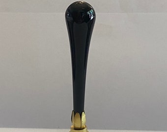 RARE 3-1/2" Vintage Black Murano Teardrop Lamp Finial with Brass Base tap 1/4-27