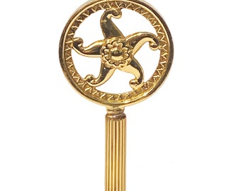 Rare Polished & Lacquered Solid Cast Brass Pinwheel Star Loop Finial 4-1/16" Tall  1/4"-27 standard harps