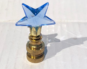 New:  Handmade 1-7/8" Swarovski Sapphire Blue Crystal Star Lamp Finial with Brass base tap 1/4-27