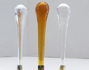 RARE 4-3/4" Vintage handmade Amber, Clear or Aurora Borealis Murano Teardrop Lamp Finial Brass in 3 finishes tap 1/4-27 Made to Order