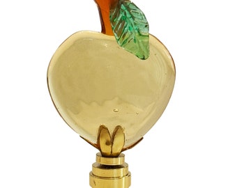 RARE Vintage Handblown 3" Murano Light Amber Apple Lamp Finial with Brass Base tap 1/4-27
