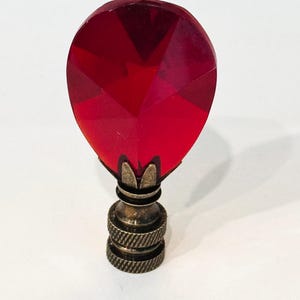 Handmade 2-3/4" Ruby Red Almond Teardrop Teal Crystal Lamp Finial with Brass, Antique Brass or Chrome base tap 1/4-27 Made to order