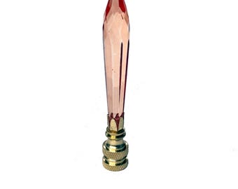 Handmade 3-7/8" tall Icicle U-Drop Peach color Crystal Lamp Finial, base- Brass, Nickel or Antique Brass finish- tap 1/4-27 Made to Order