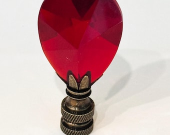Handmade 2-3/4" Ruby Red Almond Teardrop Teal Crystal Lamp Finial with Brass, Antique Brass or Chrome base tap 1/4-27 Made to order