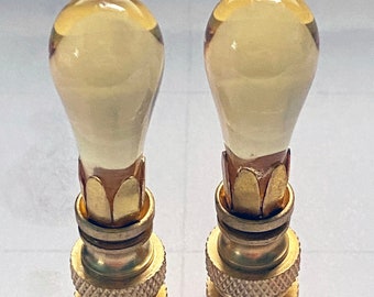 Pair of 2-1/2"  Yellow Light Amber Murano Teardrop Lamp Finial with Brass base tap 1/4-27,  choice of Brass, Nickel or Antique Brass base