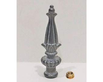 New:  3-1/4" Tall Cast Metal Zinc unfinished ornate lamp Finial with adapter to fit standard lamp harps.