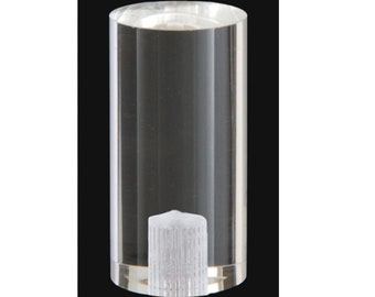 NEW: Mid Century style Art Deco Clear Acrylic Cylinder Lamp Finial 1-3/4" Tall, Tap 1/4-27.  Fits most harps.