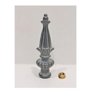 New:  3-1/4" Tall Cast Metal Zinc unfinished ornate lamp Finial with adapter to fit standard lamp harps.