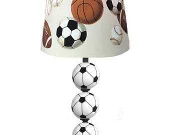 ALL SPORT Custom Table Lamp for Boys Bedroom, Nursery or Playroom. Optional: No Shade or Custom made Drum Shade *Made to Order*.