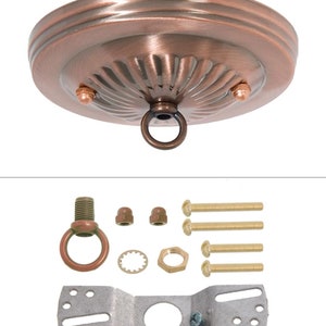 New DIY - Decorative Antique Copper Embossed Steel Ceiling Canopy Plate - Pendant Light Fixture Mounting Kit with hardware