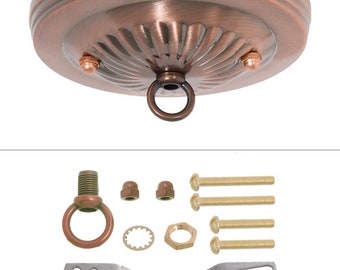 New DIY - Decorative Antique Copper Embossed Steel Ceiling Canopy Plate - Pendant Light Fixture Mounting Kit with hardware