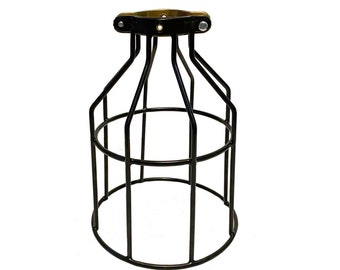 Industrial Vintage Bulb Guard Cage Lamp Shade, Hanging Pendant Metal Wire Cage,  Industrial Grade Adjustable, BLACK VINYL COATED Steel Cage